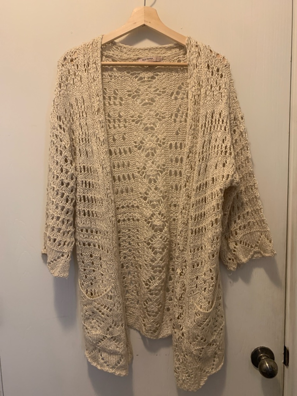 Blu Pepper Open-Weave Cream Crochet Cardigan
